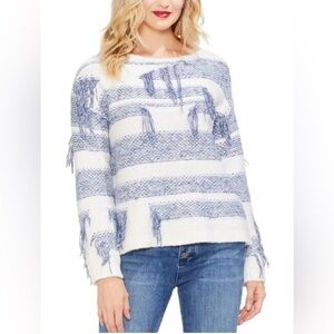 Vince Camuto Fringe Striped Sweater Sapphire Sheen Indigo Night Size XS